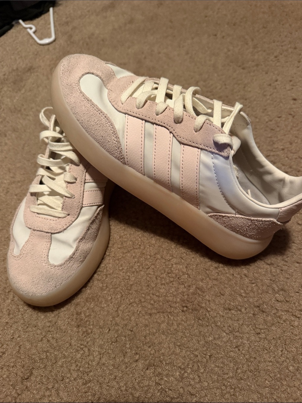 adidas Women's Pale Pink and White Suede-Trim Sneakers